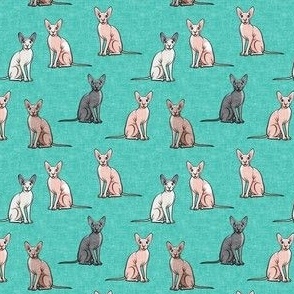 (extra small scale) Sphynx Cats - Hairless Cats Sitting -  Teal - C23