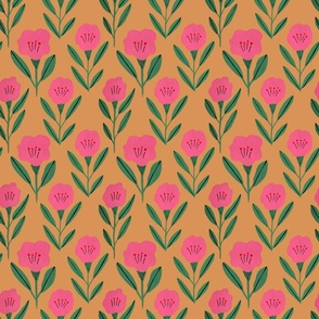 pink floral on mustard