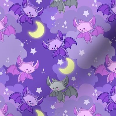 Pastel Goth Bat Halloween Purple Clouds Moon Celestial 