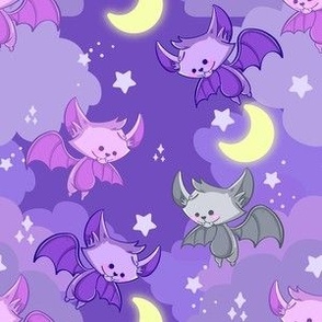Pastel Goth Bat Halloween Purple Clouds Moon Celestial 