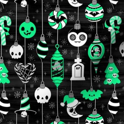 Pastel Goth Christmas Ornaments Gothic Mid Century Modern Green Black Skull Plague Doctor Bat