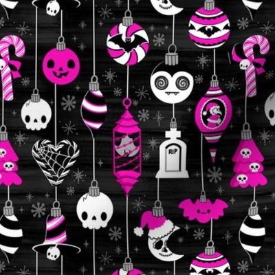 Pastel Goth Christmas Ornaments Gothic Mid Century Modern Hot Pink Black Skull Plague Doctor Bat
