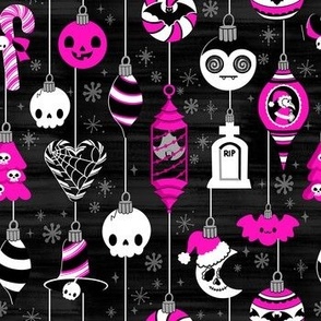 Pastel Goth Christmas Ornaments Gothic Mid Century Modern Hot Pink Black Skull Plague Doctor Bat