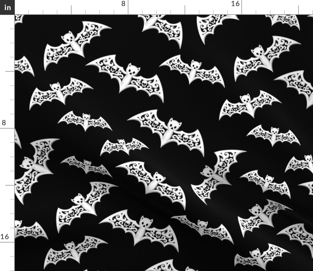 Pastel Goth Lace Bat Filigree Halloween Gothic Nature Spooky Alt Aesthetic Black and White 