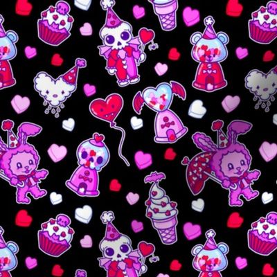 Pastel Goth Valentine's Day Kawaii Clowns Black Carnival Circus Lovecore Kidcore Gumball Machine Plushie Teddy Bear