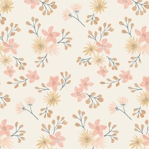 Rustic French Flowers, Painted Floral in Pink and Cream Small Scale