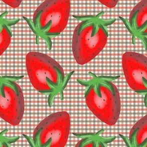 Large scale summer berry fruits, delicious red strawberry in watercolor style for kids apparel, picnic accessories, kitchen linens and aprons.
