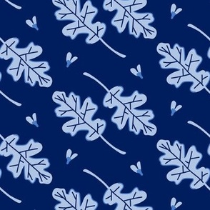 Happy Autumn Leaves with Floral Buds in Blue
