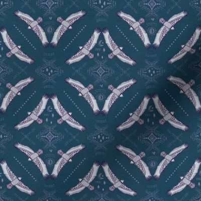 Eagle Hawk Bird of prey Bohemian geometric Teal _ lilac Small