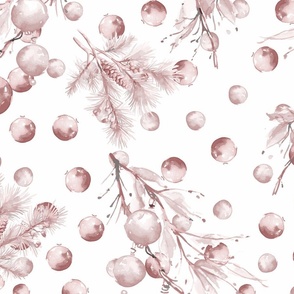 Christmas Mauve Majesty | Elegant watercolor mauve pink branches and berries. 