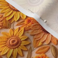 Felt Sunflower Embroidery Beige Background - Small Scale