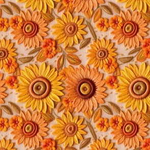 Felt Sunflower Embroidery Beige BG Rotated - Large Scale