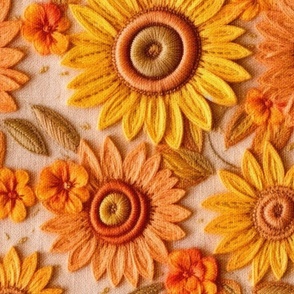 Felt Sunflower Embroidery Beige BG Rotated - XL Scale
