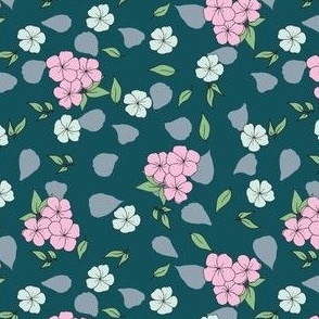 Pink & Green Blossom on Dark Green