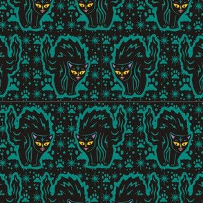 The Colorful Ms. Tibbe a Black Cat in Teal