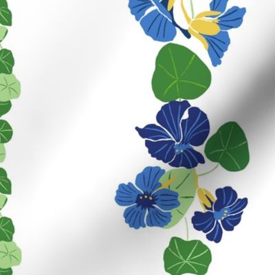 Blue Nasturtium and leave stripes  on white