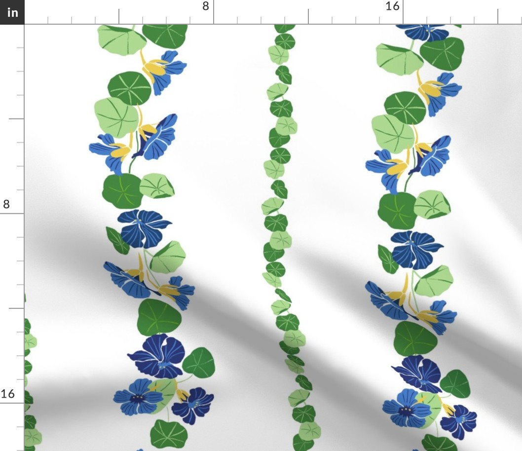 Blue Nasturtium and leave stripes  on white