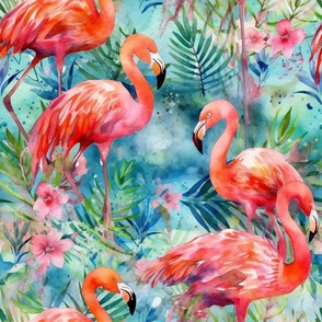 Pink Flamingo Flamingos in Tropical Watercolor
