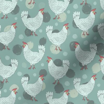 French country hens in blue