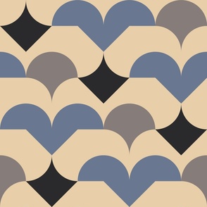 Abstract wings - Tan, blue, taupe, black - Big