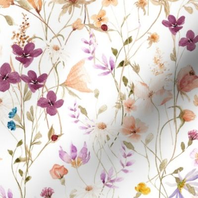 Mae's Wildflowers MD – Watercolor Floral, Spring Flower Garden (white)