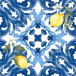 Summer,citrus,blue tiles,Mediterranean style,lemon