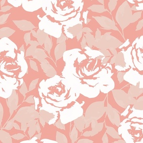 Enchanted Princess Rose Garden | Bright withe roses blooms on pastel pink background