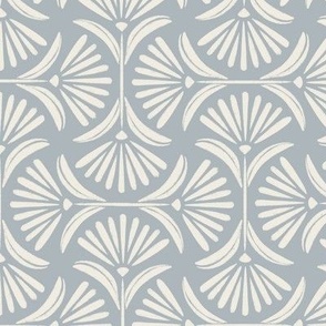 Flower Ogee _ Creamy White,  French Grey Blue 02 _ Hand Painted Floral
