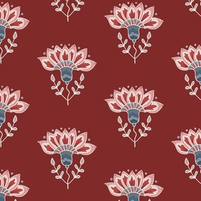 Indian Garden Floral hand-drawn | on red | 12
