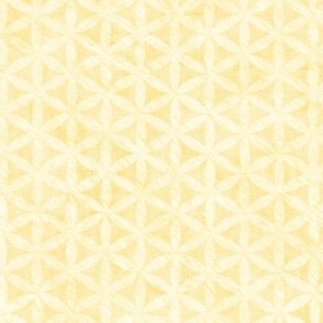 Celandine Flowers in Buttercup Yellow | A 'Flower of Life' tessellating, geometric pattern, rustic Moroccan tile circles and triangles in pale yellow and cream. 