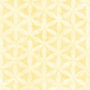 Celandine Flowers in Buttercup Yellow (large scale) | A 'Flower of Life' tessellating, geometric pattern, rustic Moroccan tile circles and triangles in pale yellow and cream. 