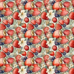 Watercolor Summer Berries blueberries and Strawberries