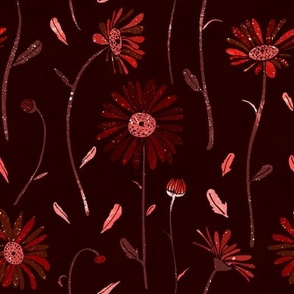 Midnight Red Daisies Pattern