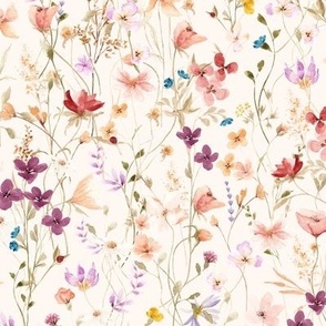 Mae's Wildflowers SM – Watercolor Floral, Spring Flower Garden (pearl)