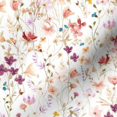Mae's Wildflowers SM – Watercolor Floral, Spring Flower Garden (white)
