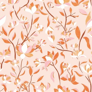 Peach Maximalist Folk Floral Garden