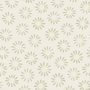 Small Hand Drawn Flowers _ Creamy White, Thistle Green _ Floral