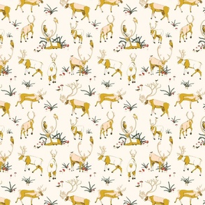 Woodland Reindeer in the Ferns - Neutral colors on white