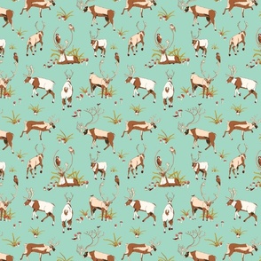 Woodland Reindeer in the Ferns - Neutral Brown and White on Light Blue