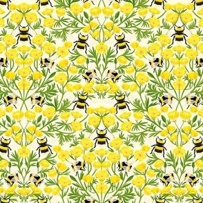 MINI Buttercups and Bees Floral Wallpaper - nature garden design  yellow 6in