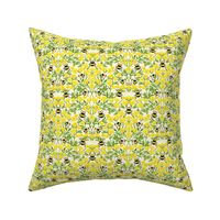 SMALL Buttercups and Bees Floral Wallpaper - nature garden design  yellow 8in