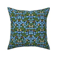 MEDIUM Buttercups and Bees Floral Wallpaper - nature garden design blue 10in