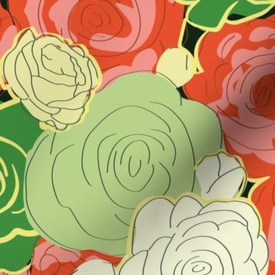 Chaotic Ranunculus Vintage Style - Trippy 70s Floral - Medium Scale