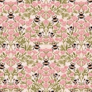 MINI Buttercups and Bees Floral Wallpaper - nature garden design pink 6in