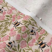 SMALL Buttercups and Bees Floral Wallpaper - nature garden design pink 8in