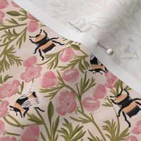 MEDIUM Buttercups and Bees Floral Wallpaper - nature garden design pink 10in