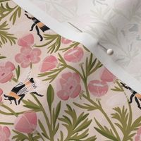 LARGE Buttercups and Bees Floral Wallpaper - nature garden design pink 12in