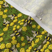 MINI Buttercups and Bees Floral Wallpaper - nature garden design olive yellow 6in