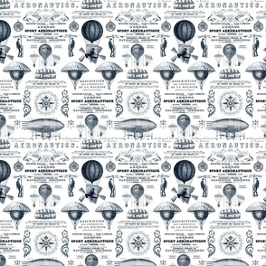 Aeronautique Vintage Expedition Steampunk Pattern With Hot Air Balloons, Typography And Ephemera Navy White Extra Small