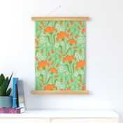 CHARMED WITH BUTTERCUPS Floral Botanical Wild Flowers in Cottage Orange Green Cream Chartreuse - MEDIUM Scale - UnBlink Studio by Jackie Tahara